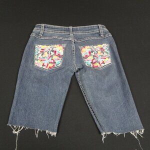 SIZZLE JEANS CO EMBELISHED POCKETS CUT OFF CARPI JEANS WOMENS JR SIZE 3 L394
